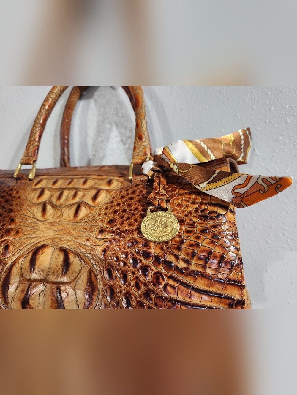 Brahmin Stacy satchel crafted from toasted Melbourne croc-embossed leather 12x8 - Picture 2 of 15